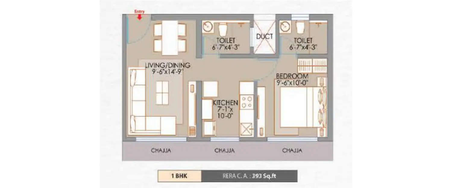 Floor plan for 1 BHK
