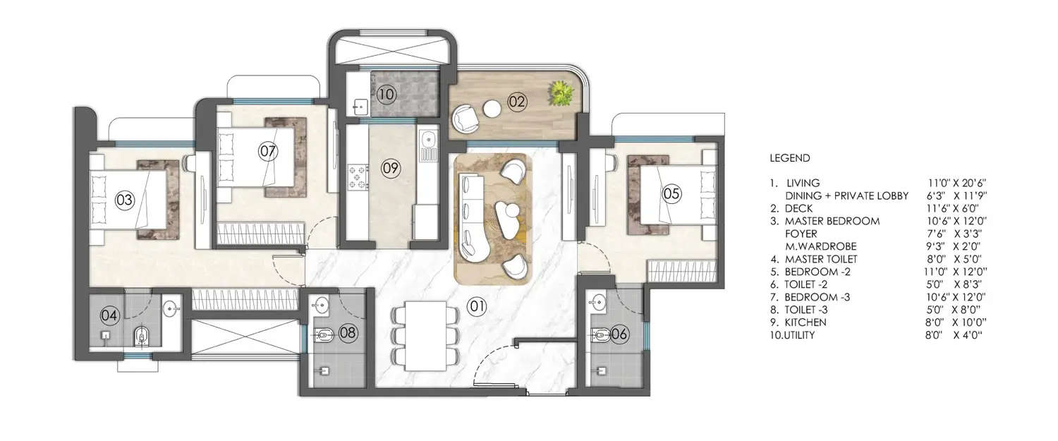 Floor plan for 3 BHK