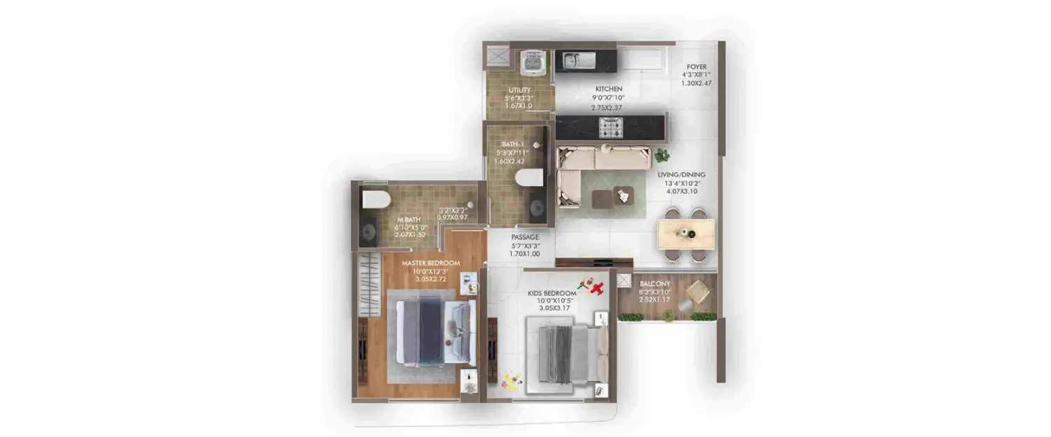 Floor plan for 2 BHK