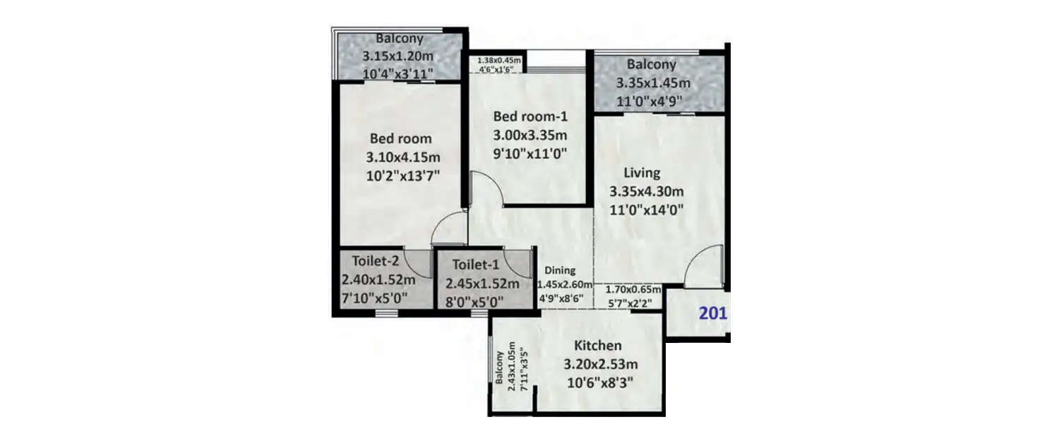 Floor plan for 2 BHK