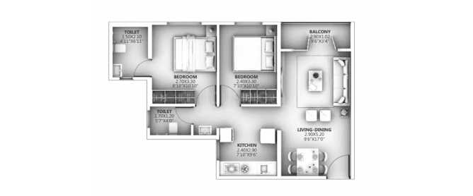 GG Town Wagholi - Floor plan 2 BHK 513 Sq.ft