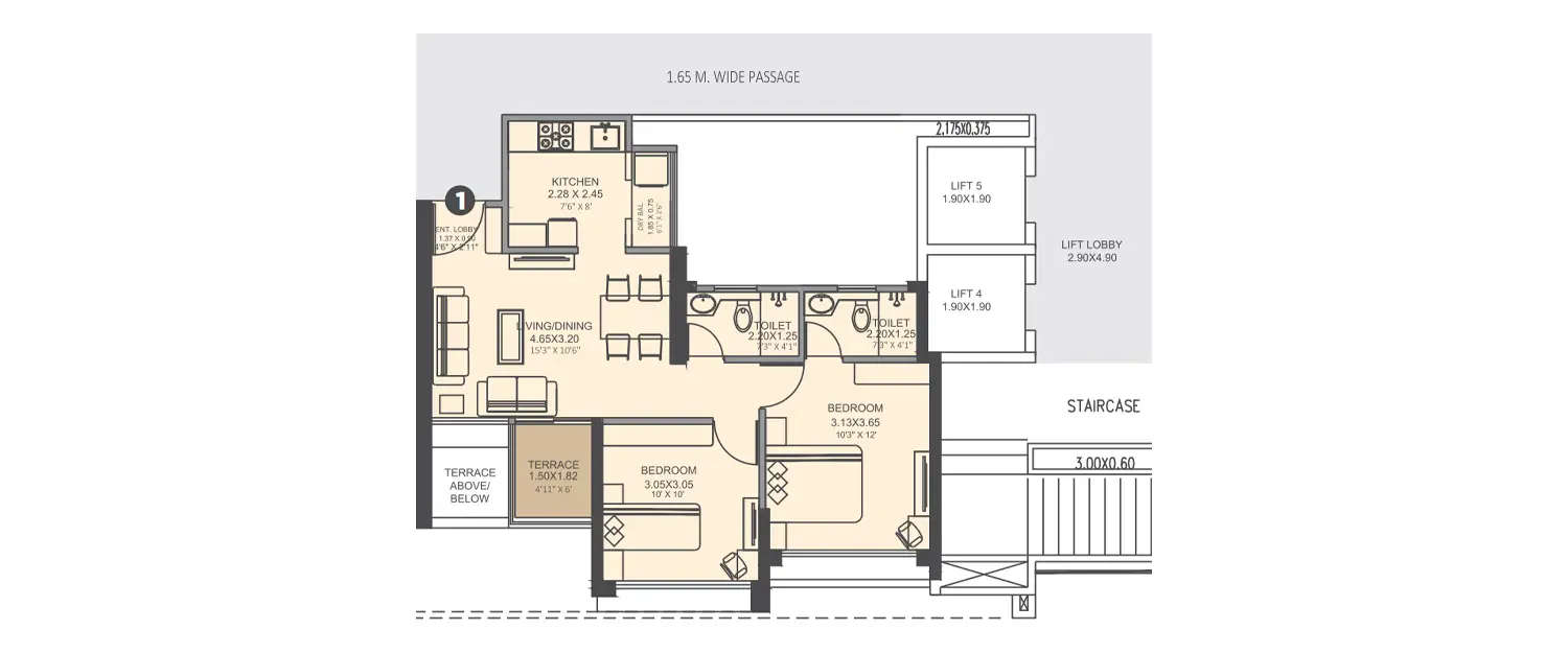 Floor plan for 2 BHK