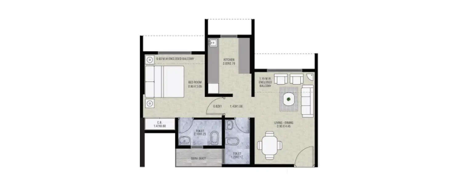 Floor plan for 1 BHK