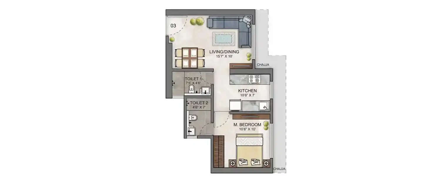 Floor plan for 1 BHK