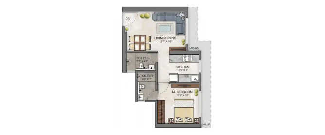 Ashar Family First Home Mulund - Floor plan 1 BHK 424 Sq.ft