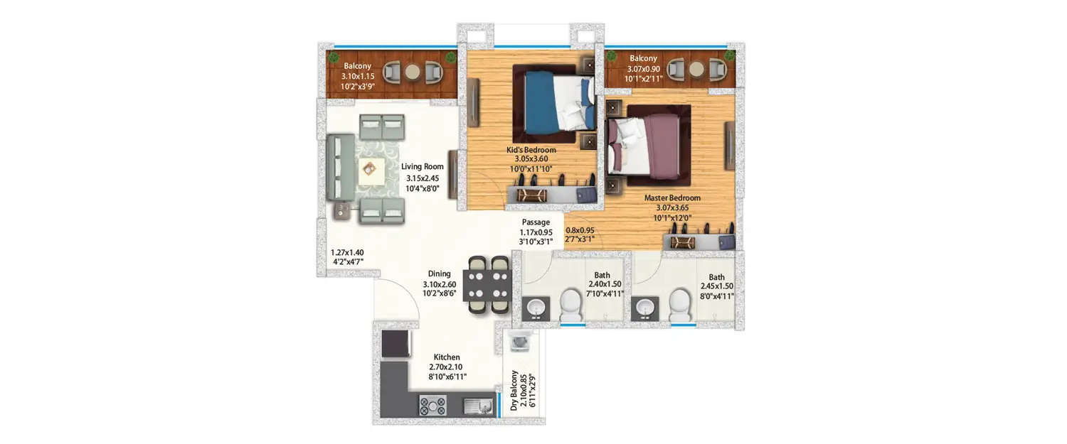 Floor plan for 2 BHK