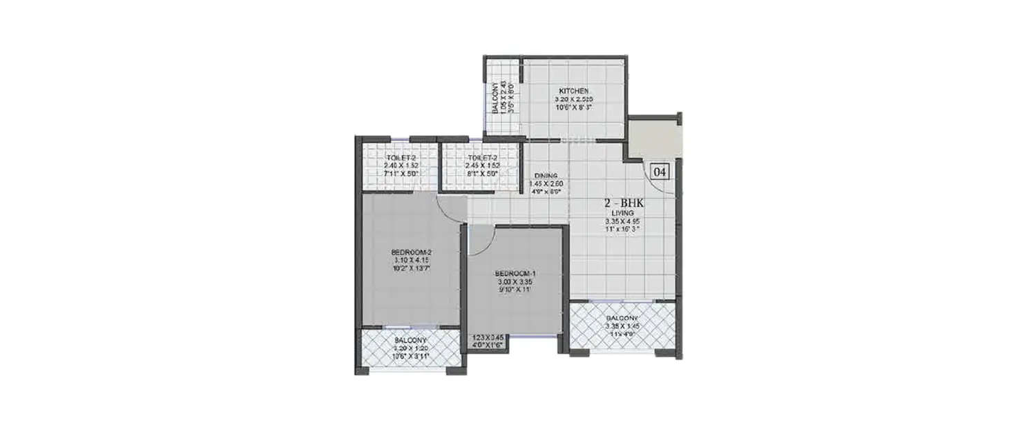 Floor plan for 2 BHK