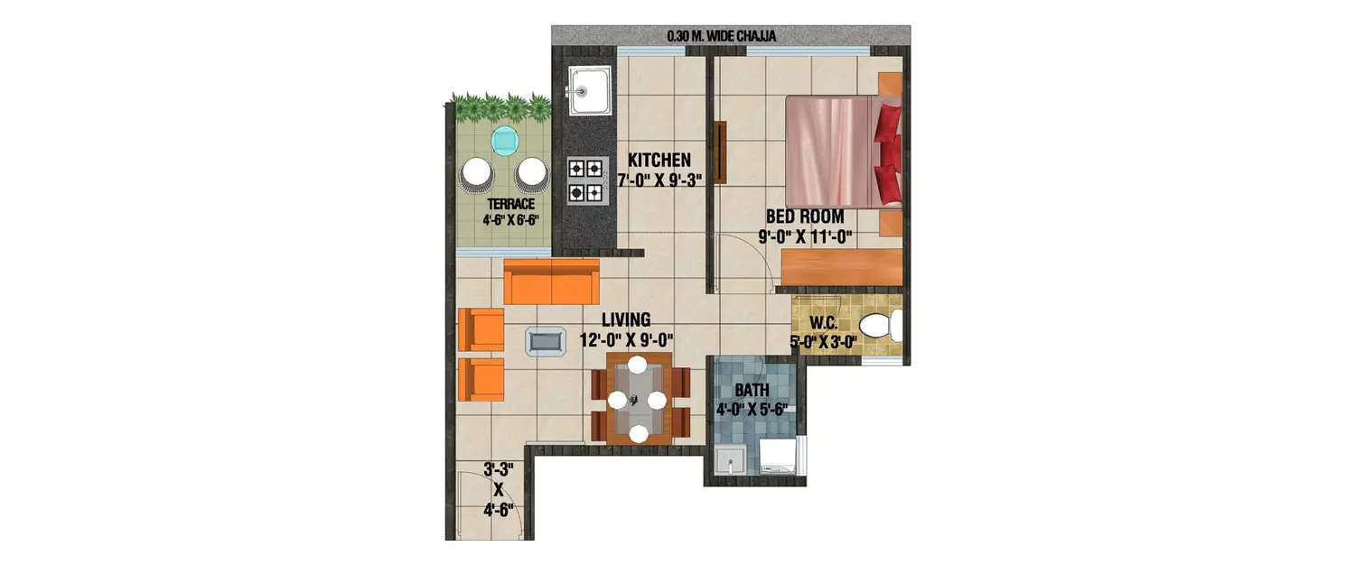 Floor plan for 1 BHK