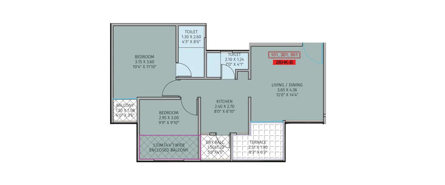 Floor plan for 2 BHK