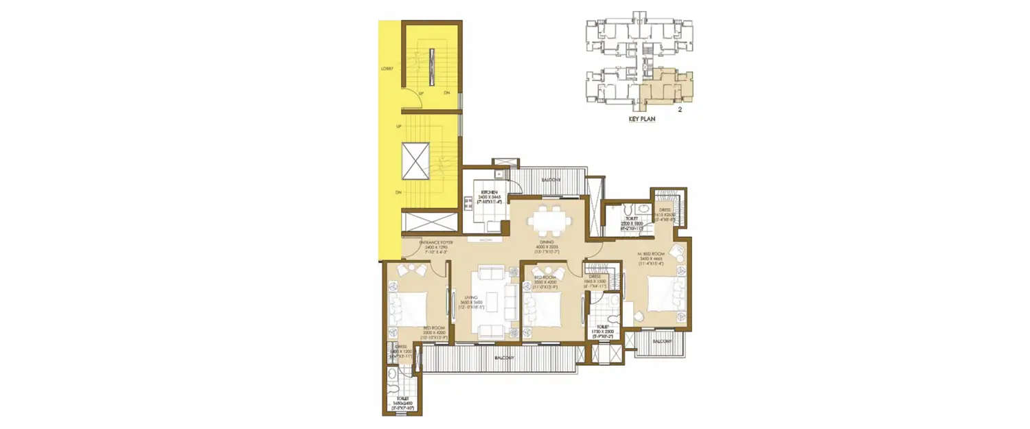Floor plan for 3 BHK