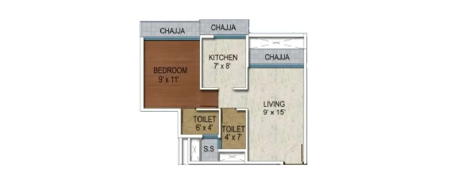 Floor plan for 1 BHK