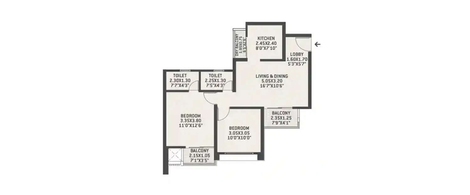 Floor plan for 2 BHK