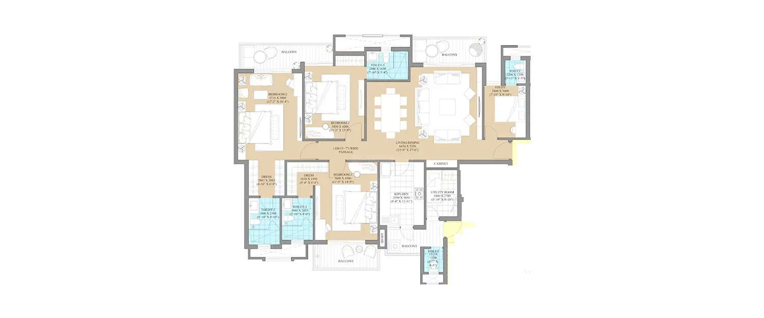 Floor plan for 3 BHK