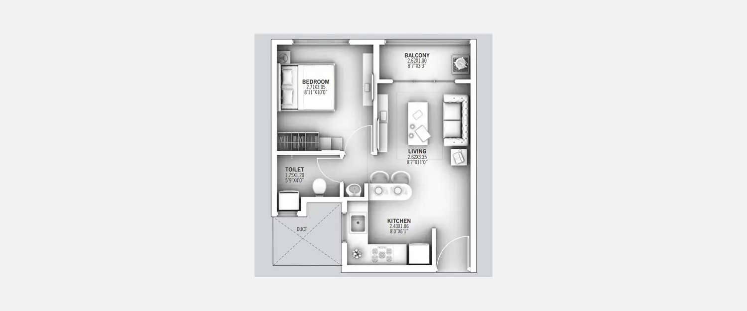 Floor plan for 1 BHK