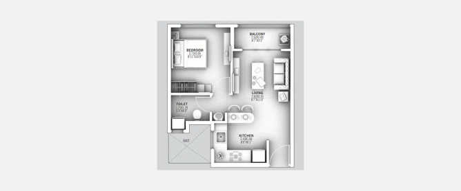 Ganga Millennia Undri - Floor plan 1 BHK 338 Sq.ft
