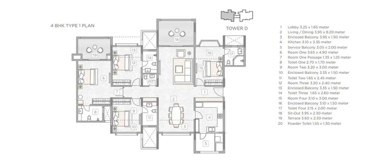 Floor plan for 4 BHK