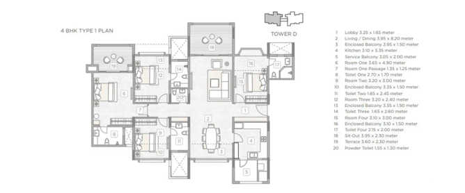 Kasturi Epitome Wakad - Floor plan 4 BHK 1367 Sq.ft