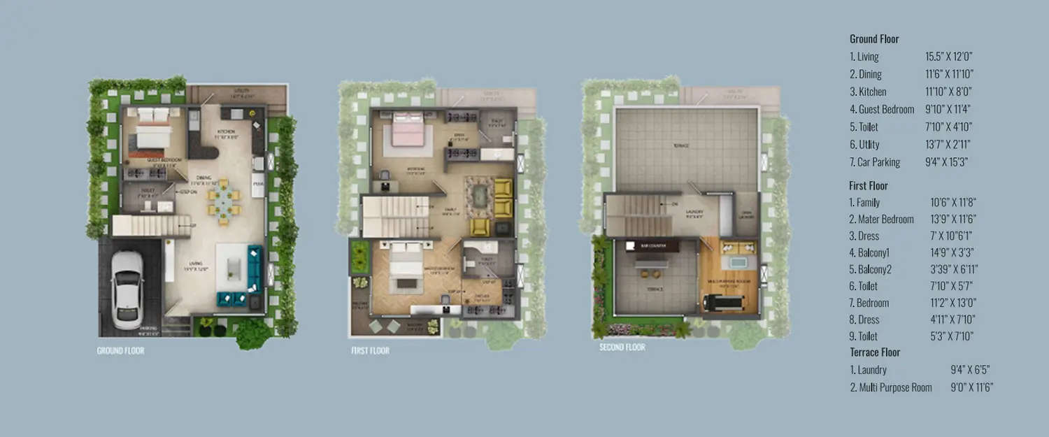 Floor plan for 3 BHK