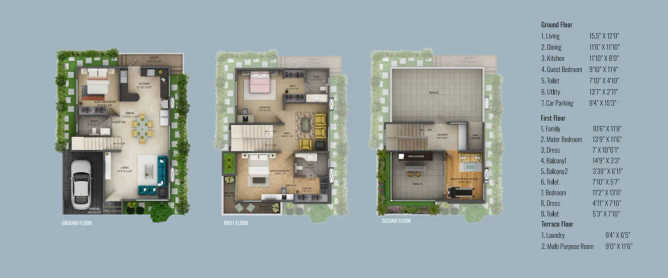 Concorde Abode 99 Ramasagara - Floor plan 3 BHK 2203 Sq.ft