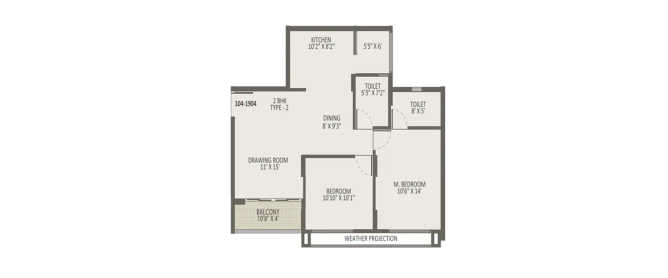 Arvind Oasis Nelamangala - Floor plan 2 BHK 727 Sq.ft