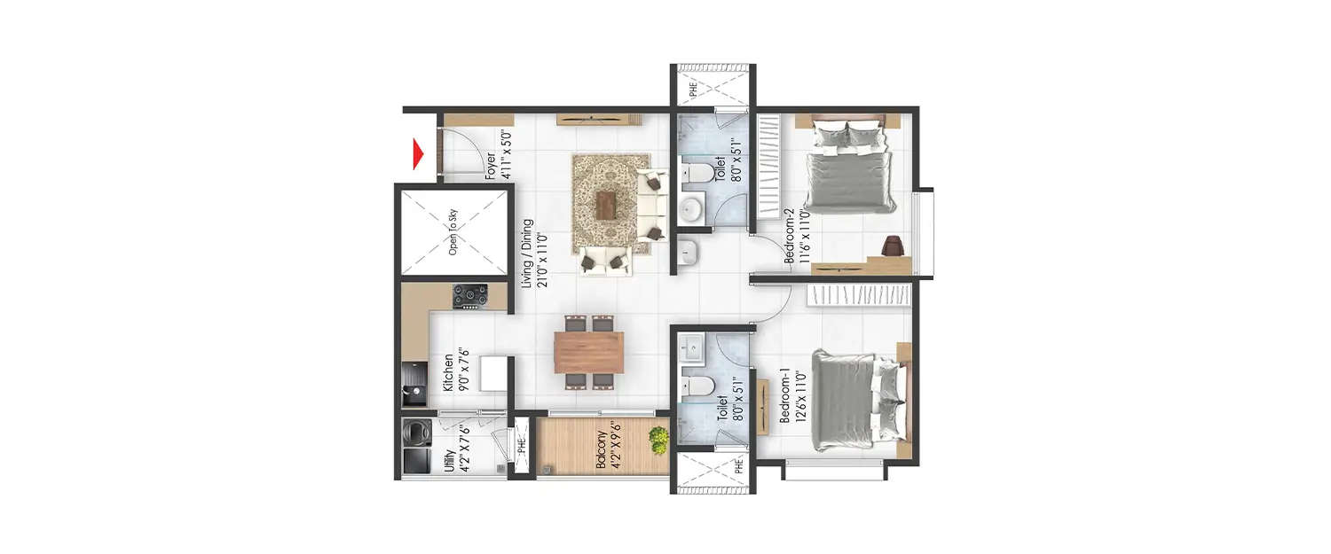 Floor plan for 2 BHK