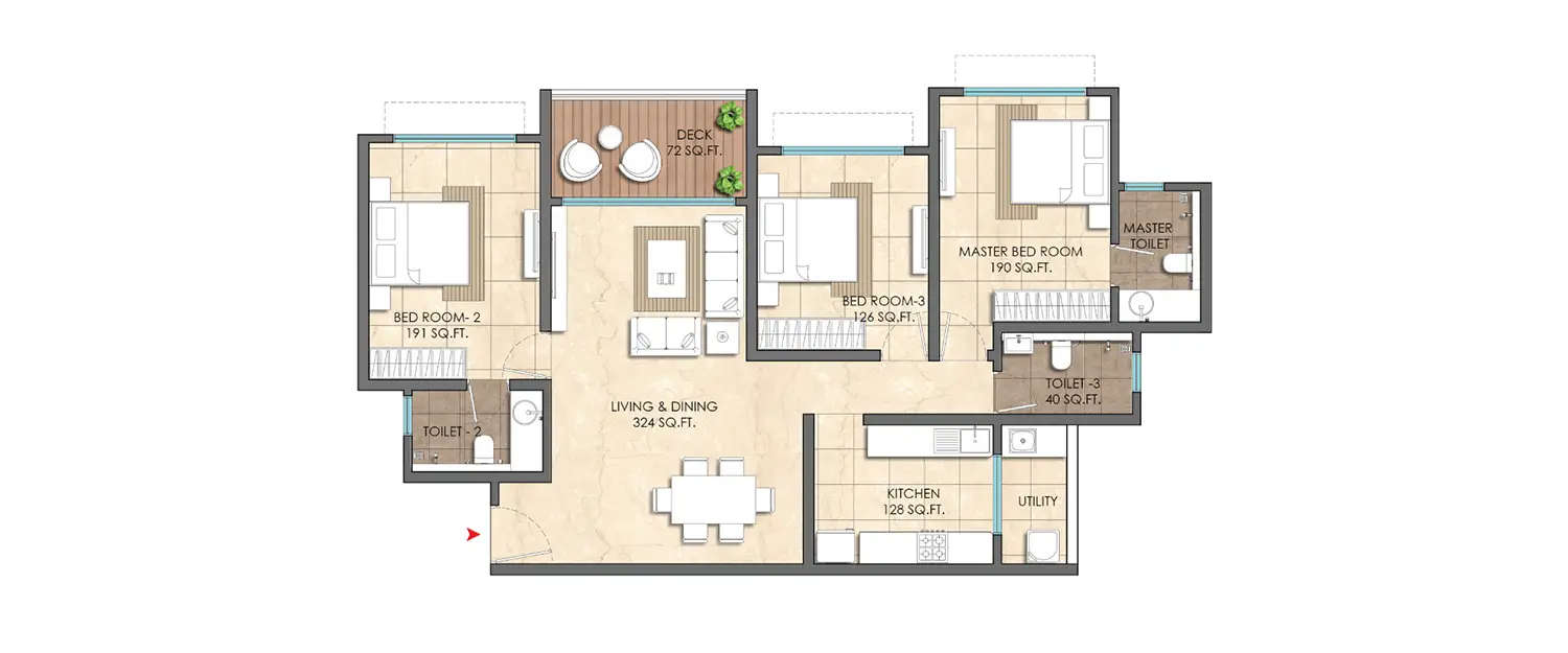 Floor plan for 3 BHK