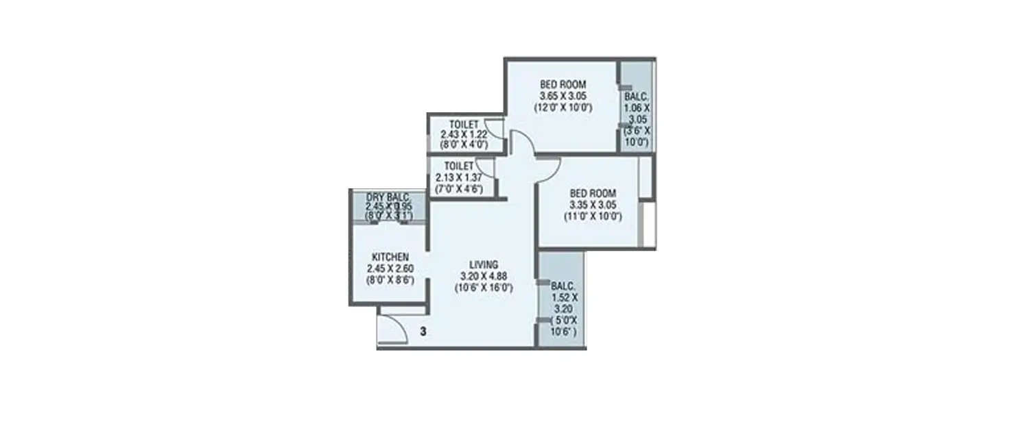 Floor plan for 2 BHK