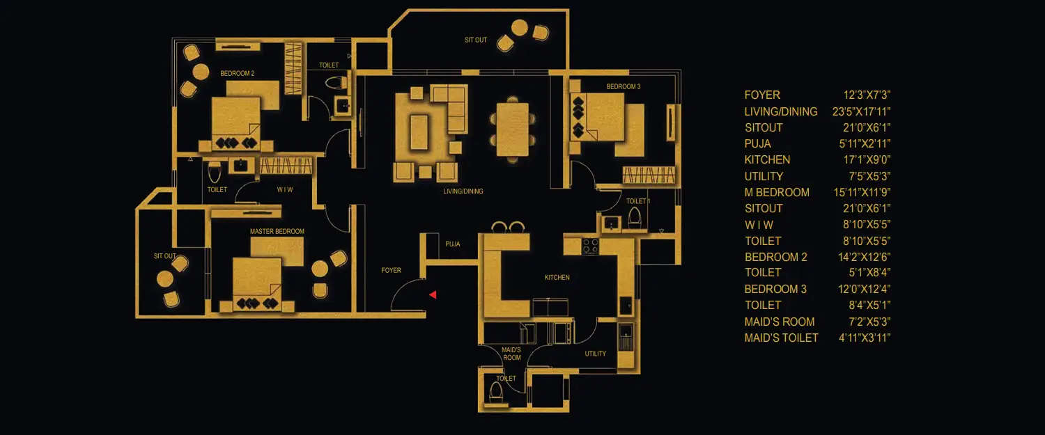 Floor plan for 3 BHK