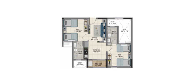 DRA Truliv Egattur - Floor plan 2 BHK 762 Sq.ft