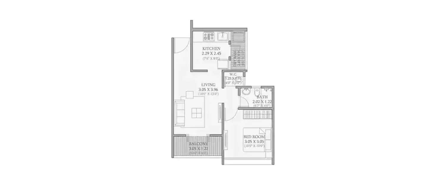 Floor plan for 1 BHK