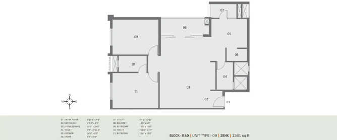 Pacifica Aurum Villas Padur - Floor plan 2 BHK 1361 Sq.ft