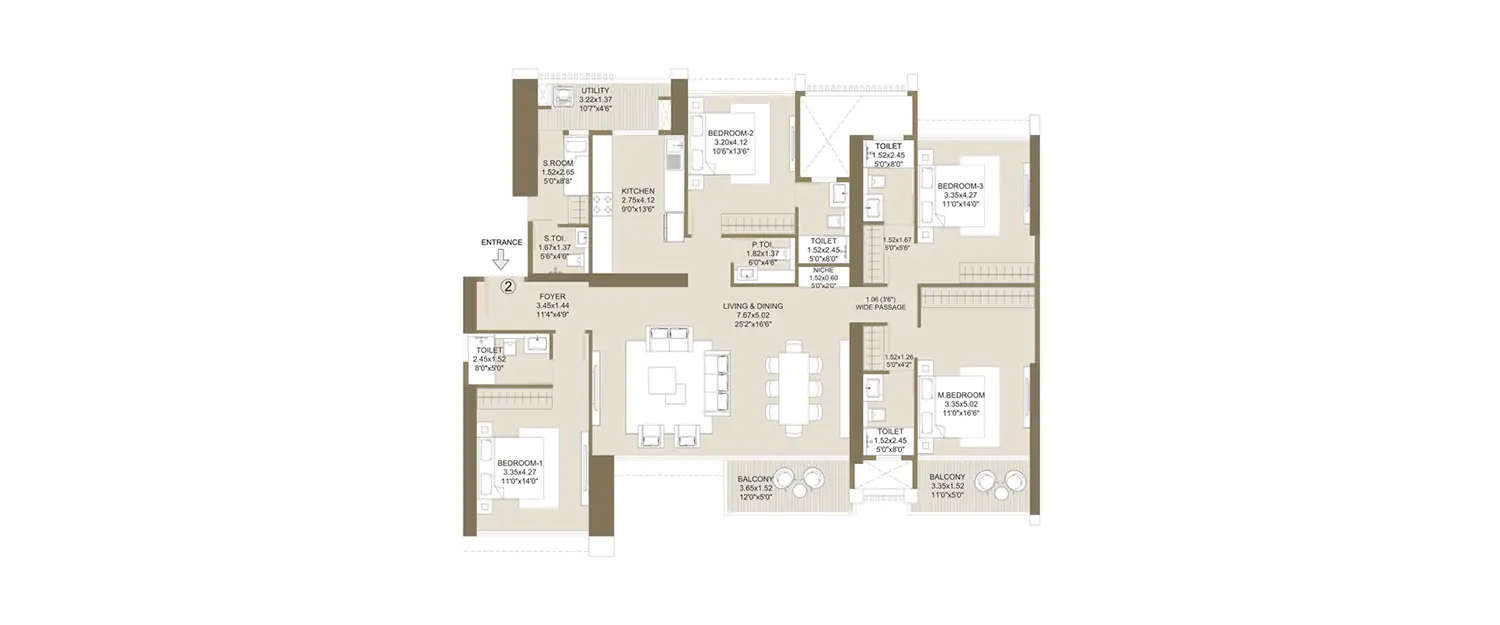Floor plan for 4 BHK