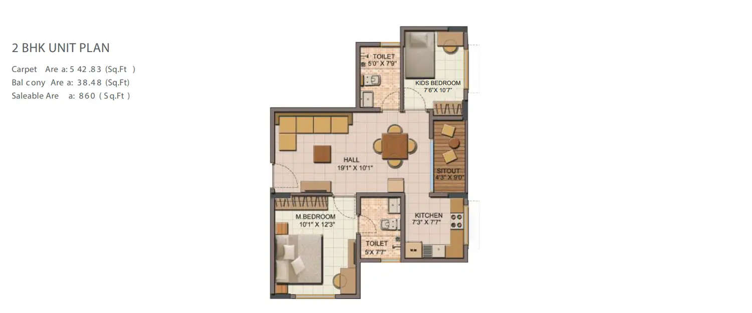 Floor plan for 2 BHK