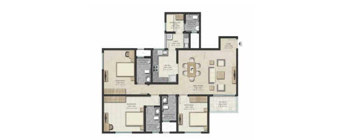 Sobha Royal Pavilion Chikkakannalli - Floor plan 3 BHK 1330 Sq.ft