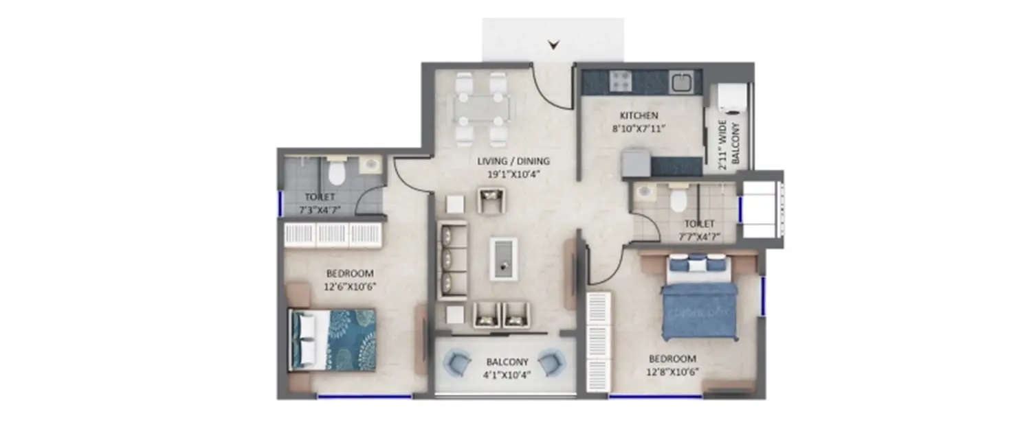 Floor plan for 2 BHK