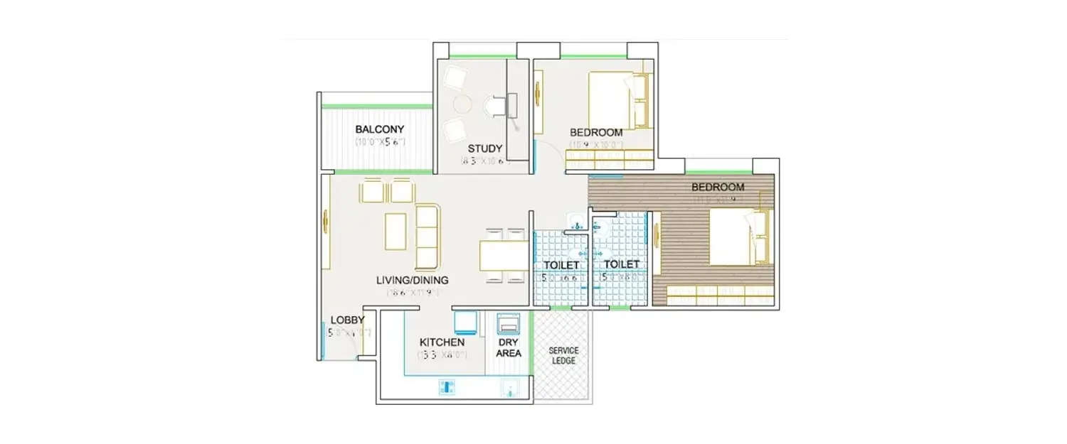 Floor plan for 2.5 BHK