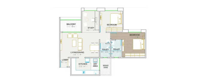 Mantra Codename Infinity Mundhwa - Floor plan 2.5 BHK 828 Sq.ft