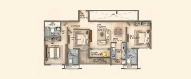 Radiance Elite Teynampet - Floor plan 3 BHK 1440 Sq.ft