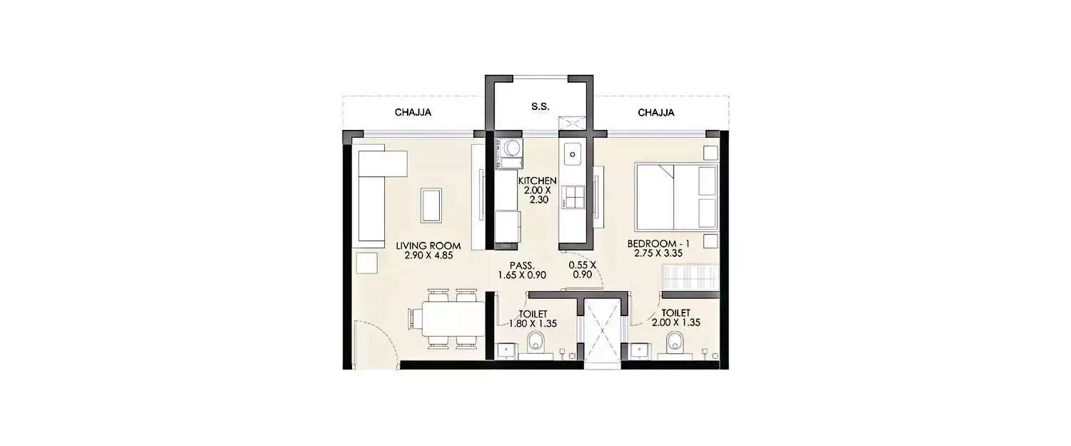 Floor plan for 1 BHK