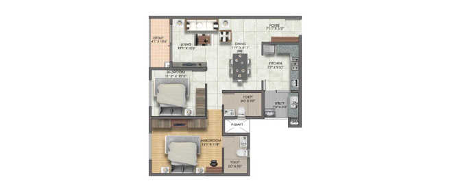 Sumadhura Sushantham Vidyaranyapura - Floor plan 2 BHK 1225 Sq.ft