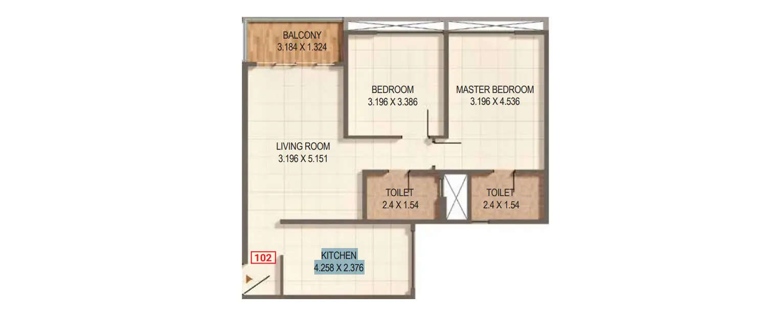 Floor plan for 2 BHK