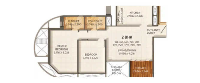 Kumar Prospera Hadapsar - Floor plan 2 BHK 678 Sq.ft