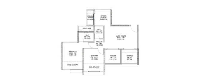 Pride Purple Park Astra Hinjewadi - Floor plan 2 BHK 551 Sq.ft