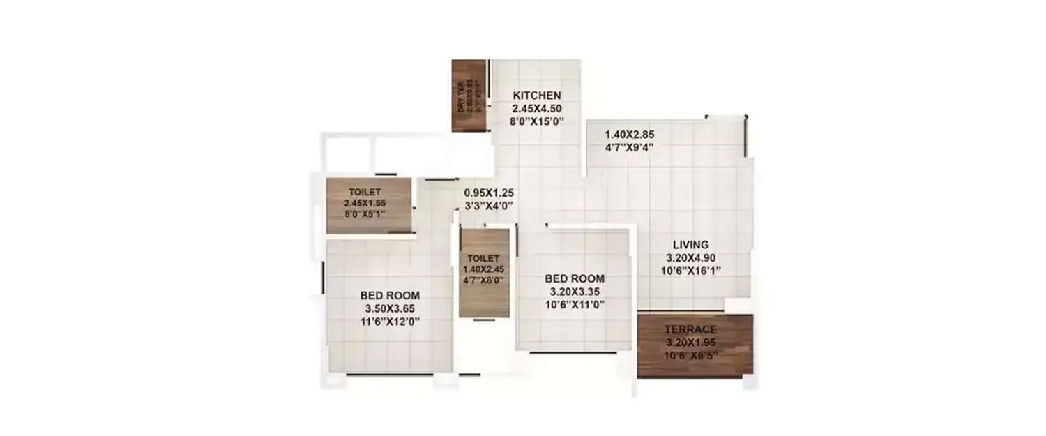 Floor plan for 2 BHK