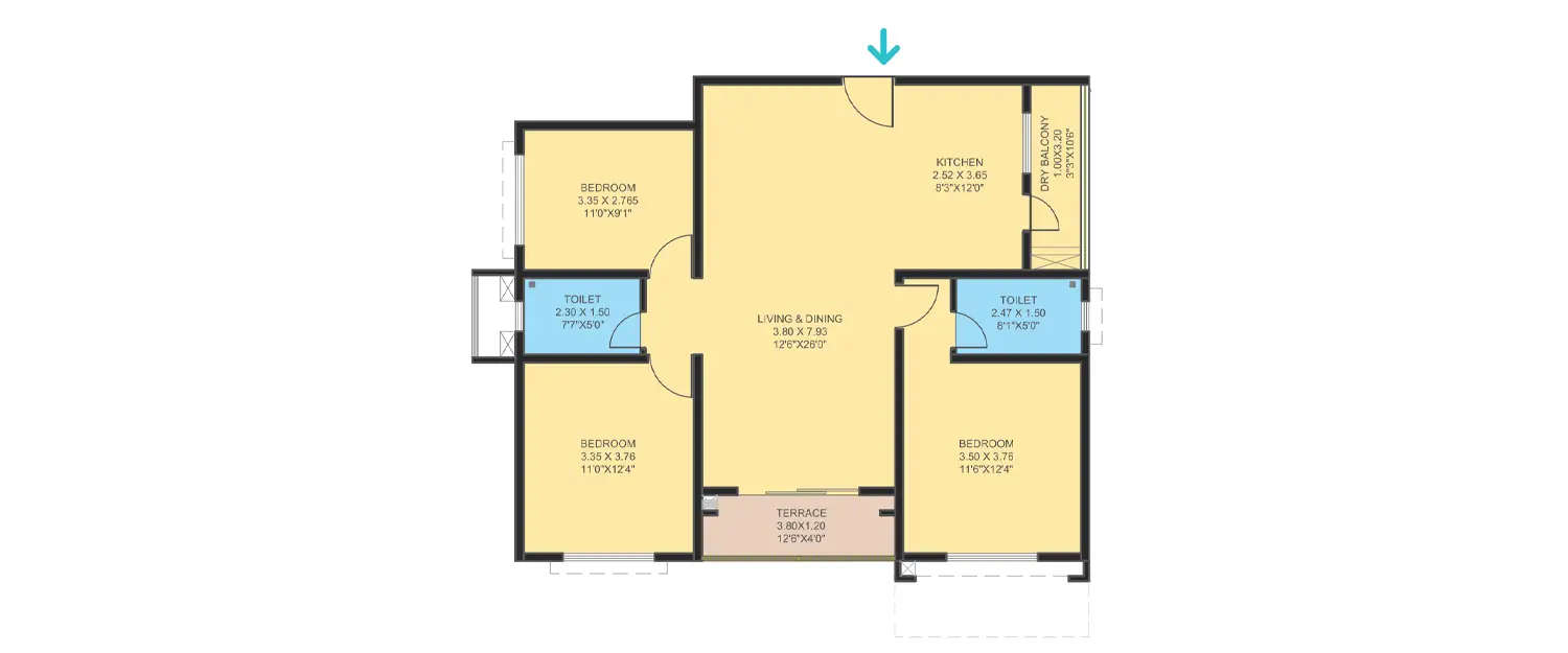 Floor plan for 3 BHK