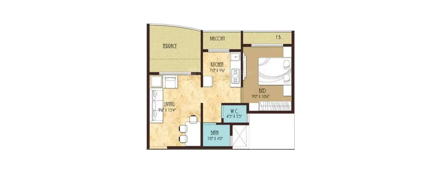 Floor plan for 1 BHK