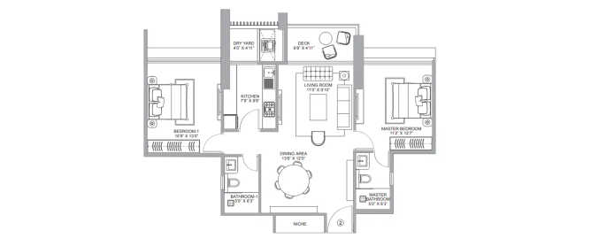 Narang Vivenda Malad - Floor plan 2 BHK 837 Sq.ft