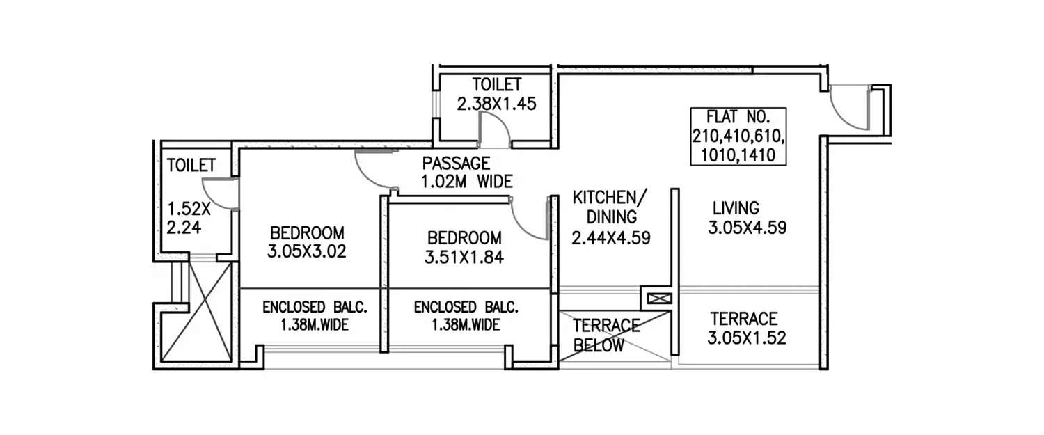 Floor plan for 2 BHK