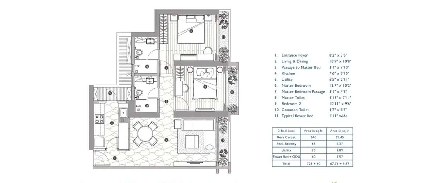 Floor plan for 2 BHK