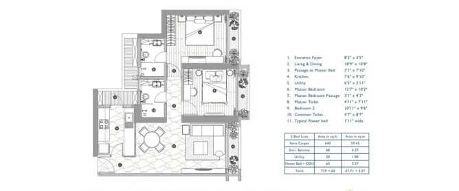 Neelkanth Hallmark Ghodbunder Road - Floor plan 2 BHK 729 Sq.ft